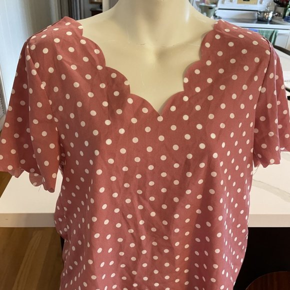 SHEIN Tops - Shein polka dot blouse with scallop hem and neckline - unlined, Size Small,